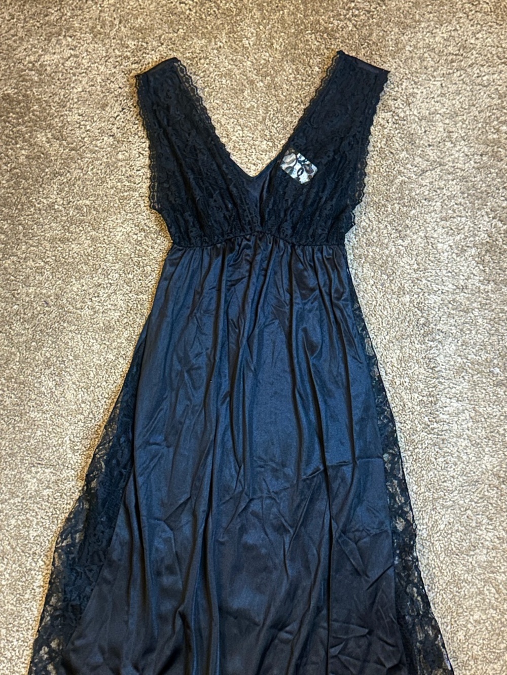 Black lace silk dress nightgown